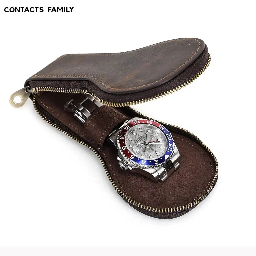 Marmotte à montre en cuir vintage, doublure velours — Arteluxia